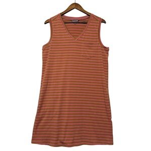 Toad&Co Dress Womens L Striped V-Neck Pockets Shift Travel Sleeveless Stretch